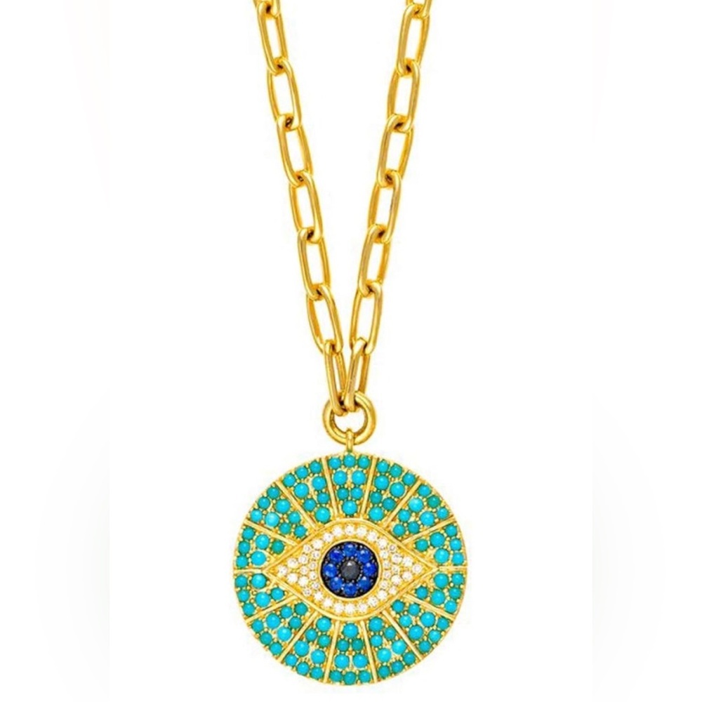 14k Gold Plated Gorgeous Evil Eye Pendant 18-20 inch Necklace
